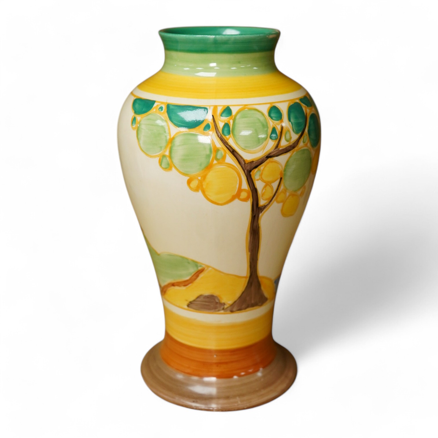 A Clarice Cliff Bizarre ‘Secrets’ pattern vase, circa mid-1930s, 16cm. Condition - restored chip to rim